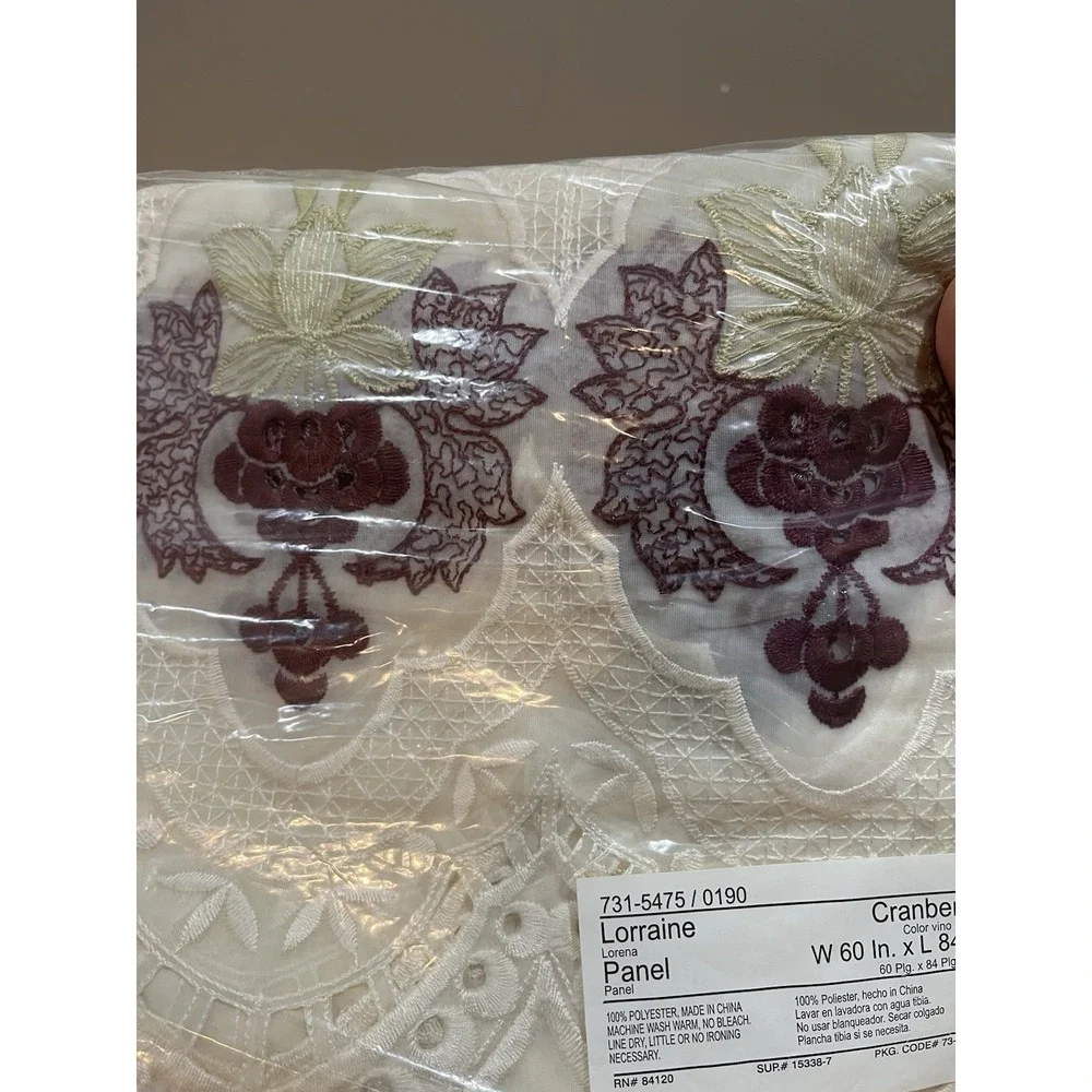 Jc Penney Home Collection Lorraine Cream & Cranberry Lace Sheer (2)Panels 60x84